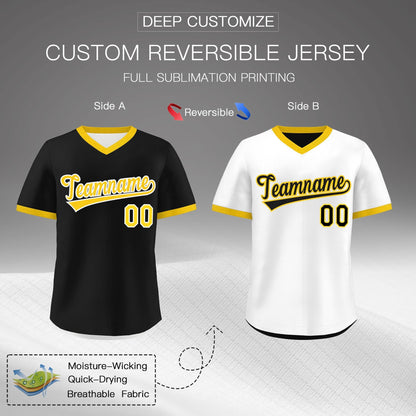 Custom White Black Gold Reversible Pullover Baseball Jersey Classic Style Lightweight