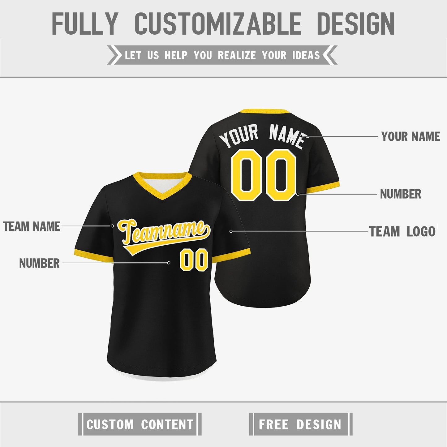 Custom White Black Gold Reversible Pullover Baseball Jersey Classic Style Lightweight