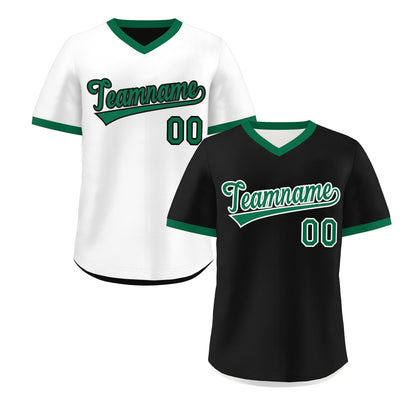 Custom White Black Kelly Green Reversible Pullover Baseball Jersey Classic Style Breathable