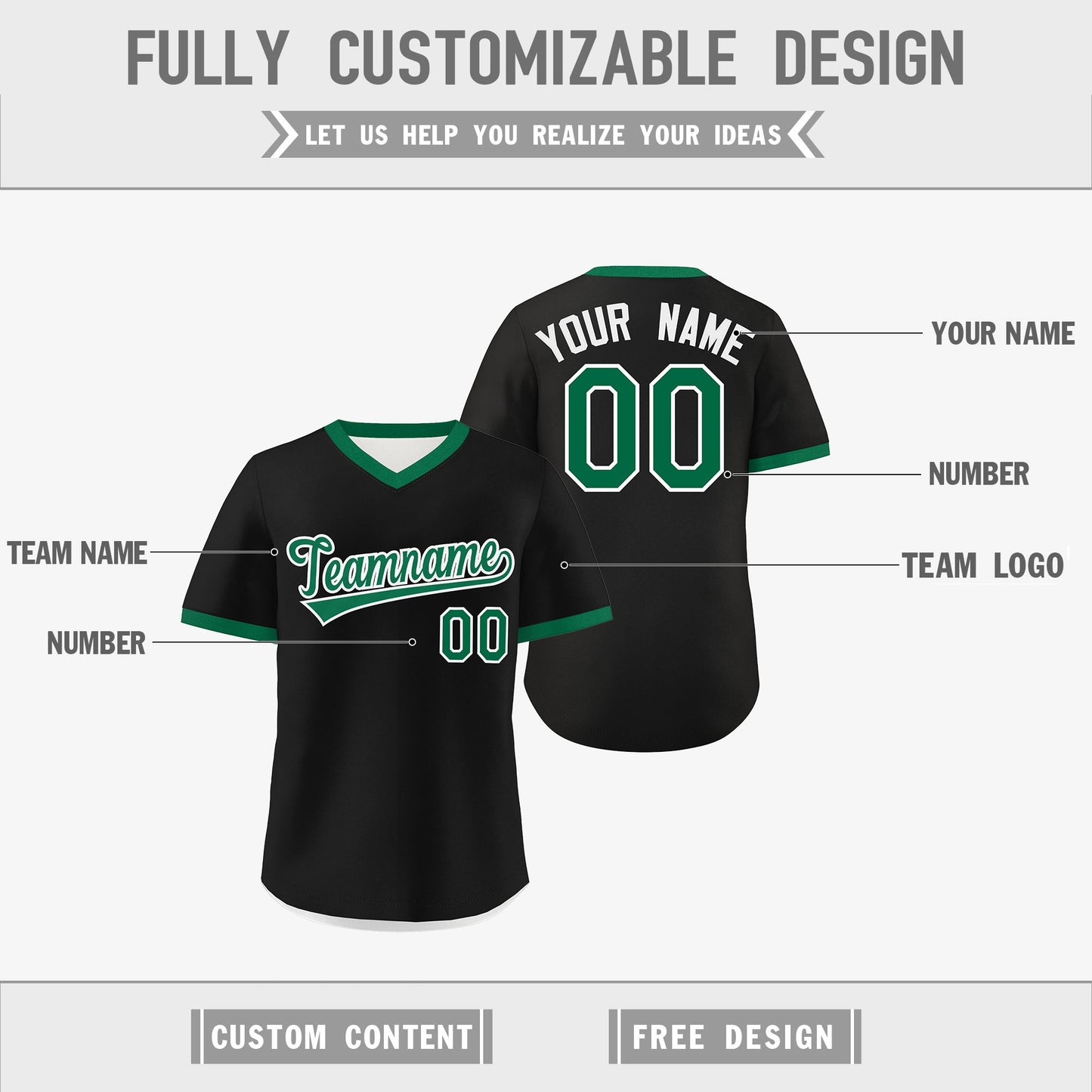 Custom White Black Kelly Green Reversible Pullover Baseball Jersey Classic Style Breathable