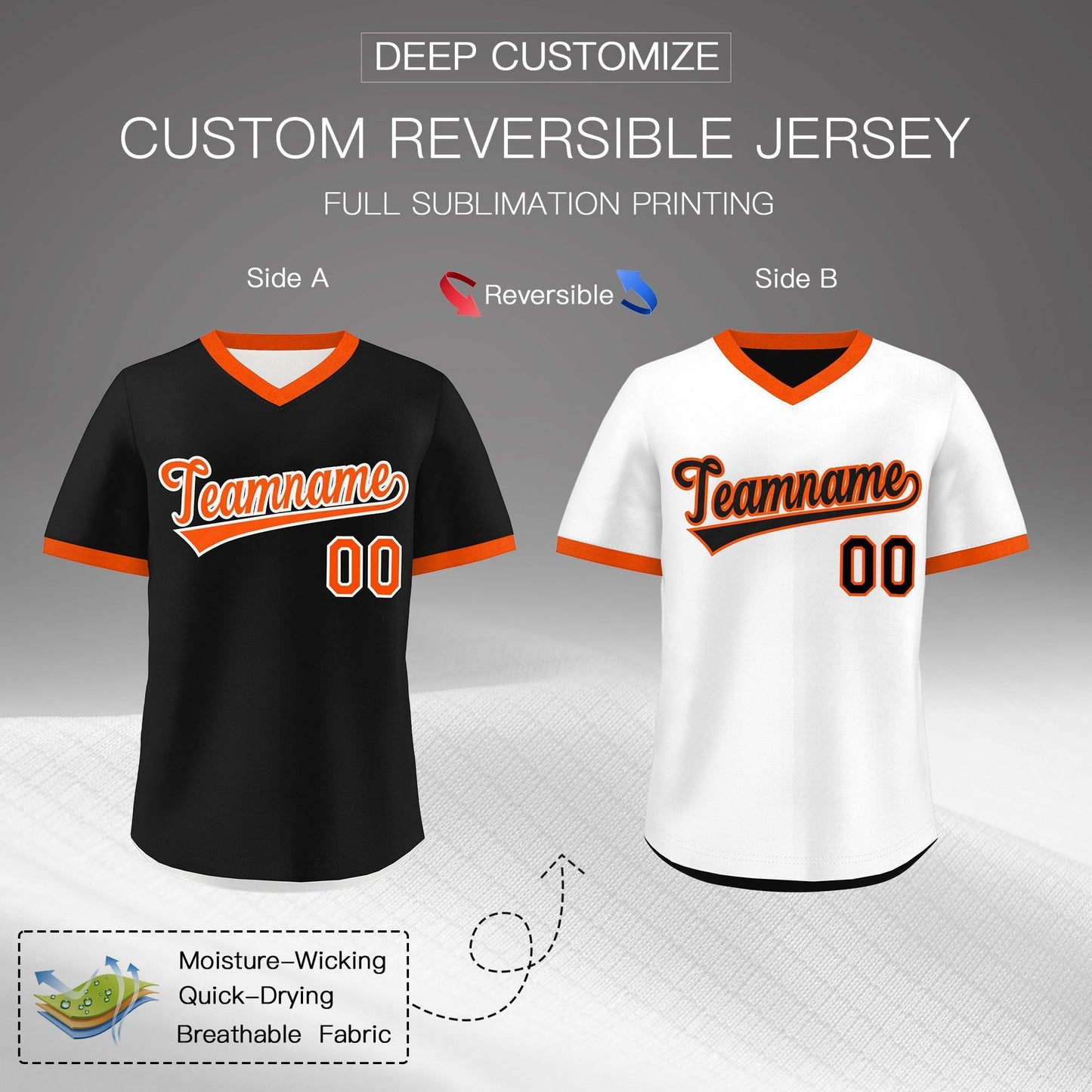 Custom Black White Reversible Pullover Baseball Jersey Classic Style Lightweight
