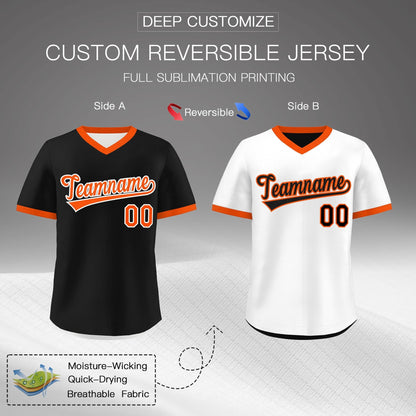 Custom Black White Reversible Pullover Baseball Jersey Classic Style Lightweight
