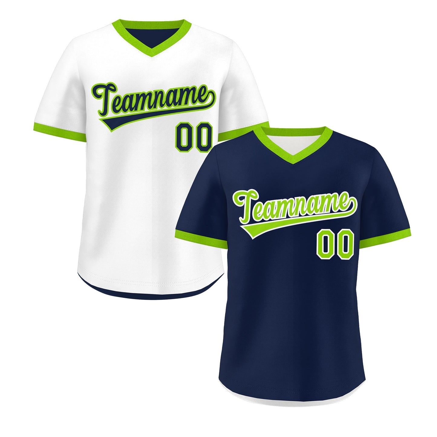 Custom White Navy Neon Green Reversible Pullover Baseball Jersey Classic Style Quick Dry