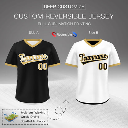 Custom White Black Old Gold Reversible Pullover Baseball Jersey Classic Style Lightweight