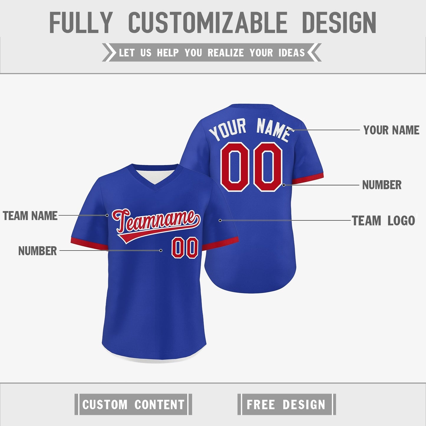 Custom Royal Blue White Red Reversible Pullover Baseball Jersey Classic Style Breathable