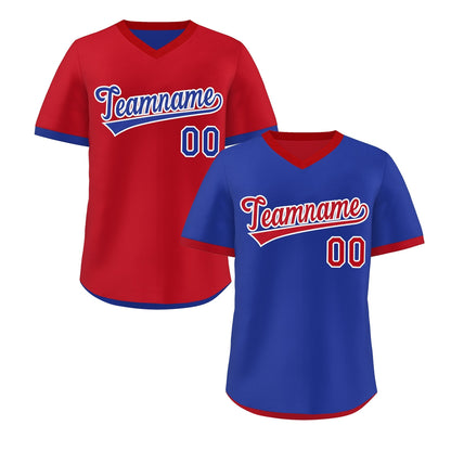 Custom Royal Blue Red Reversible Pullover Baseball Jersey Classic Style Quick Dry