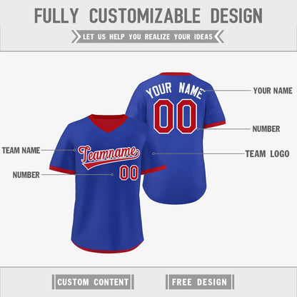 Custom Royal Blue Red Reversible Pullover Baseball Jersey Classic Style Quick Dry