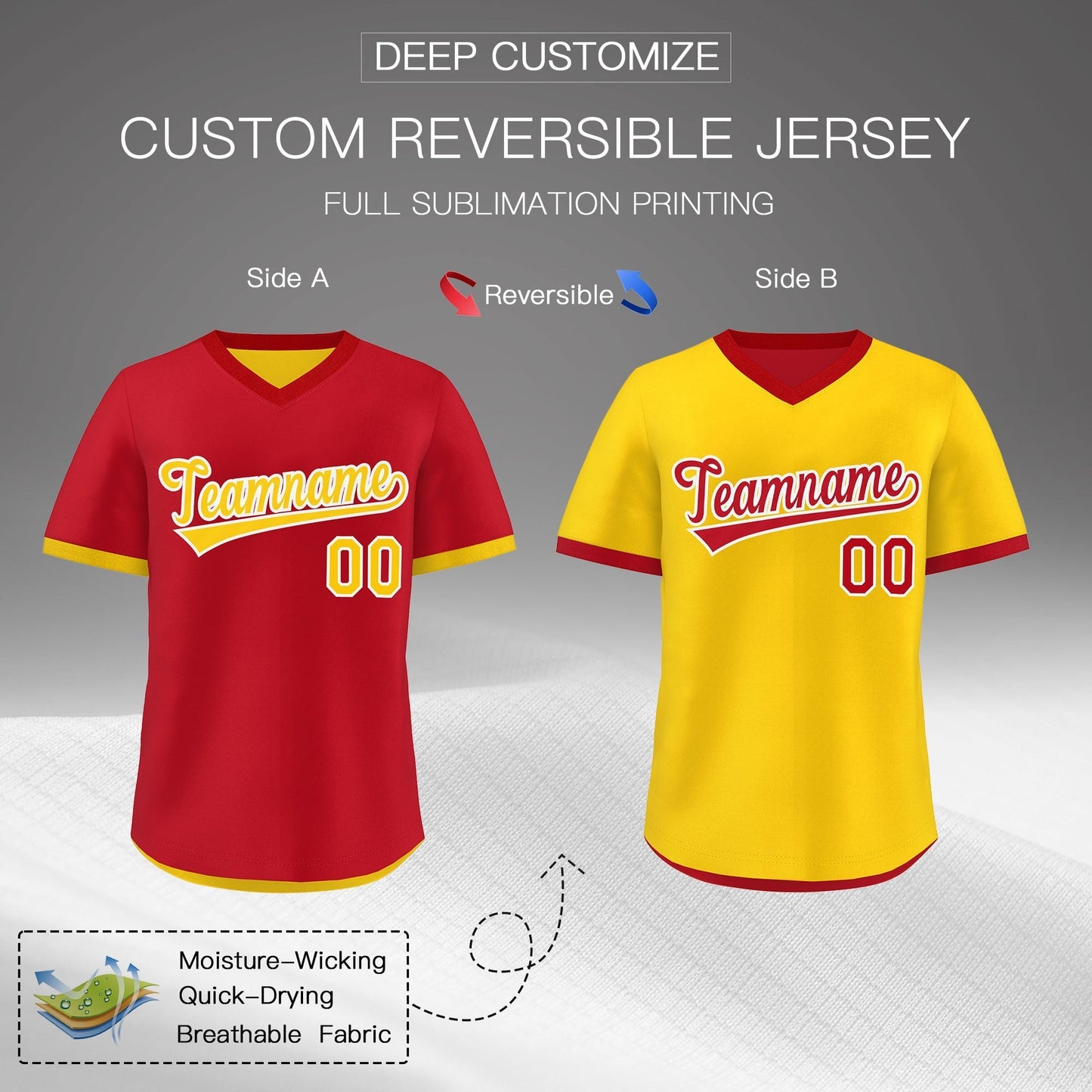 Custom Gold Red Reversible Pullover Baseball Jersey Classic Style Lightweight