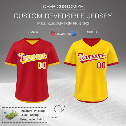 Custom Gold Red Reversible Pullover Baseball Jersey Classic Style Lightweight