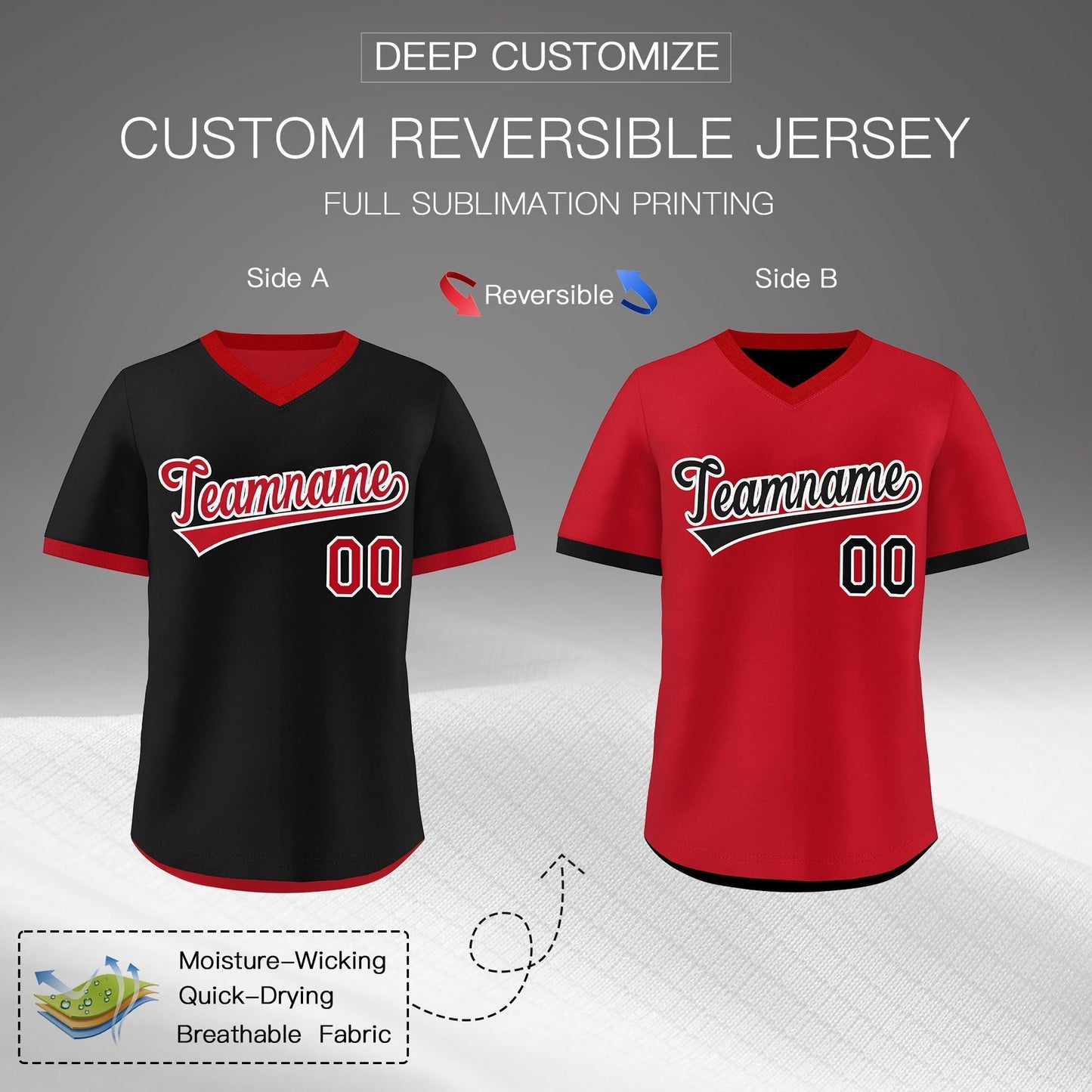 Custom Red Black Reversible Pullover Baseball Jersey Classic Style Breathable