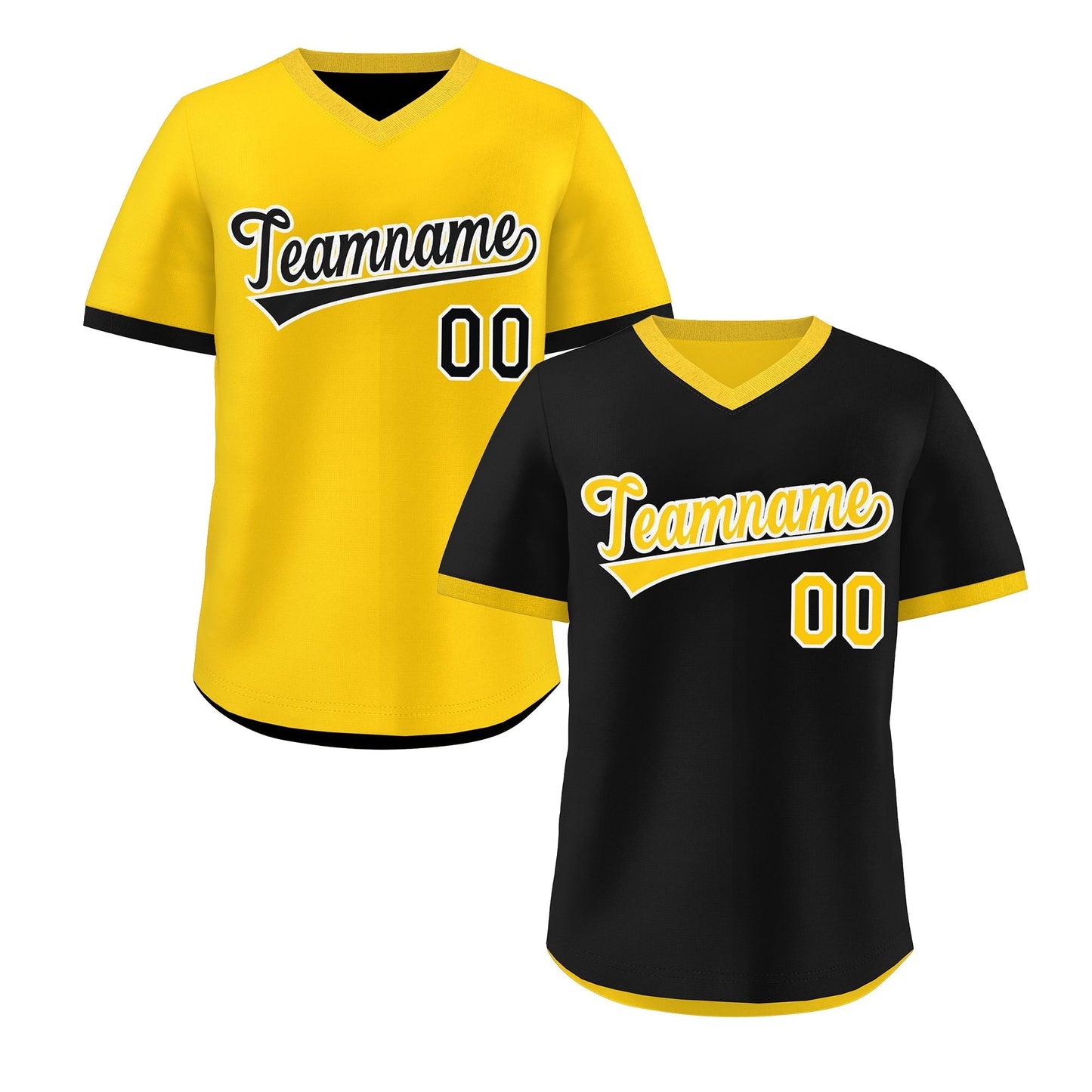 Custom Gold Black Reversible Pullover Baseball Jersey Classic Style Quick Dry