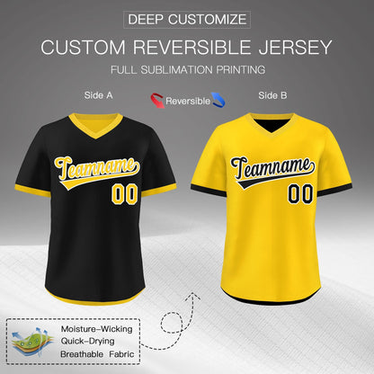Custom Gold Black Reversible Pullover Baseball Jersey Classic Style Quick Dry
