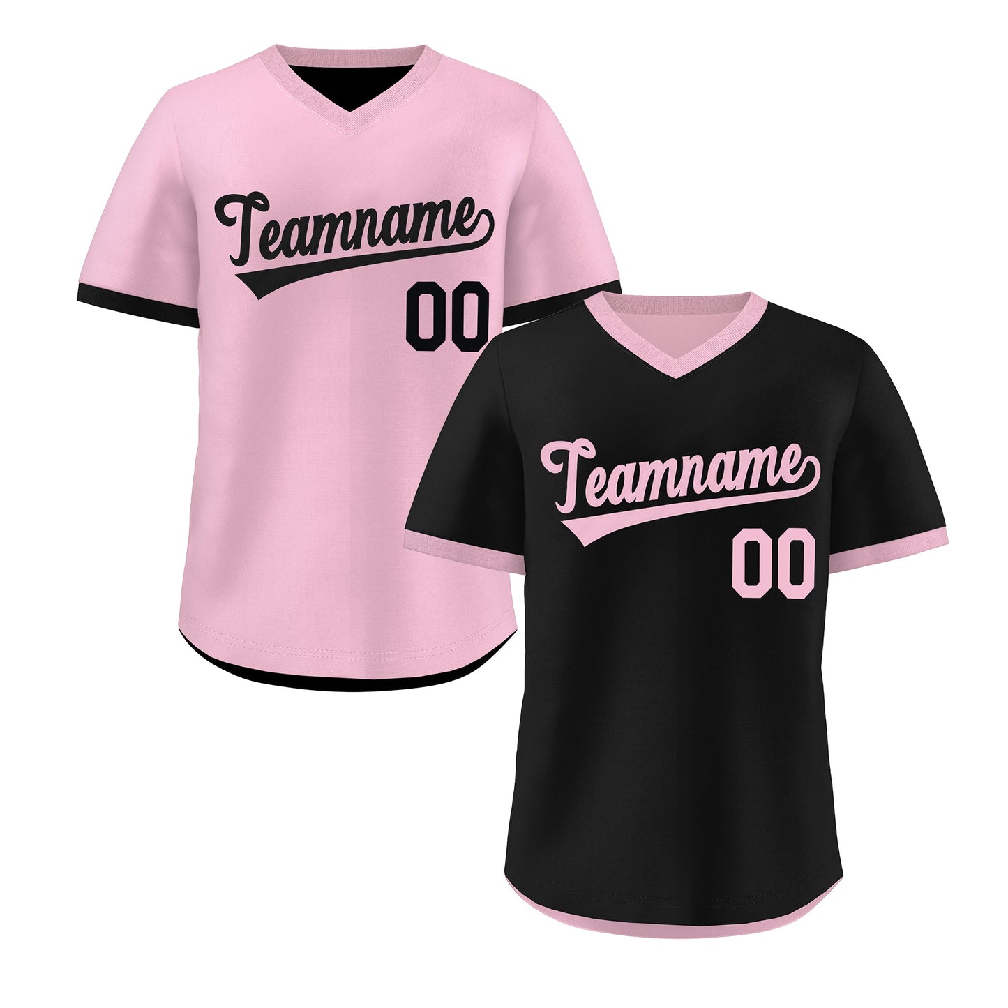 Custom Light Pink Black Reversible Pullover Baseball Jersey Classic Style Breathable
