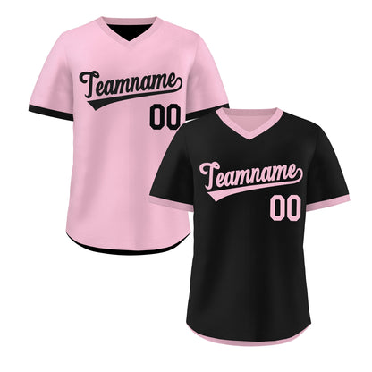 Custom Light Pink Black Reversible Pullover Baseball Jersey Classic Style Breathable