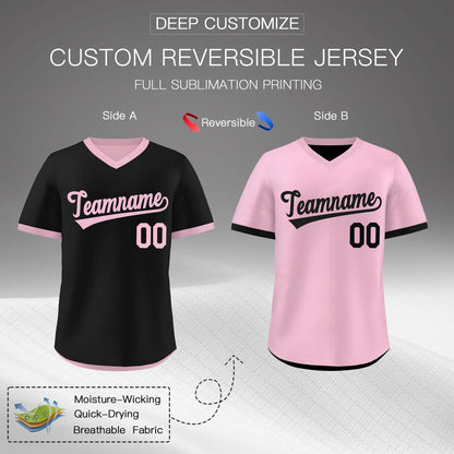 Custom Light Pink Black Reversible Pullover Baseball Jersey Classic Style Breathable