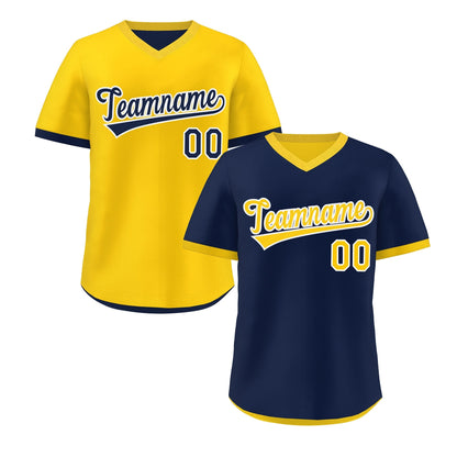 Custom Navy Gold White Reversible Pullover Baseball Jersey Classic Style Lightweight