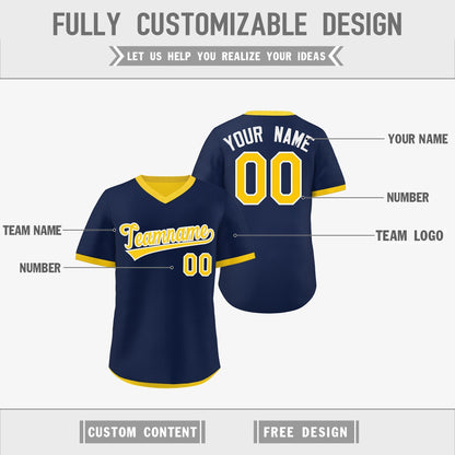 Custom Navy Gold White Reversible Pullover Baseball Jersey Classic Style Lightweight