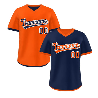 Custom Navy Orange Reversible Pullover Baseball Jersey Classic Style Breathable