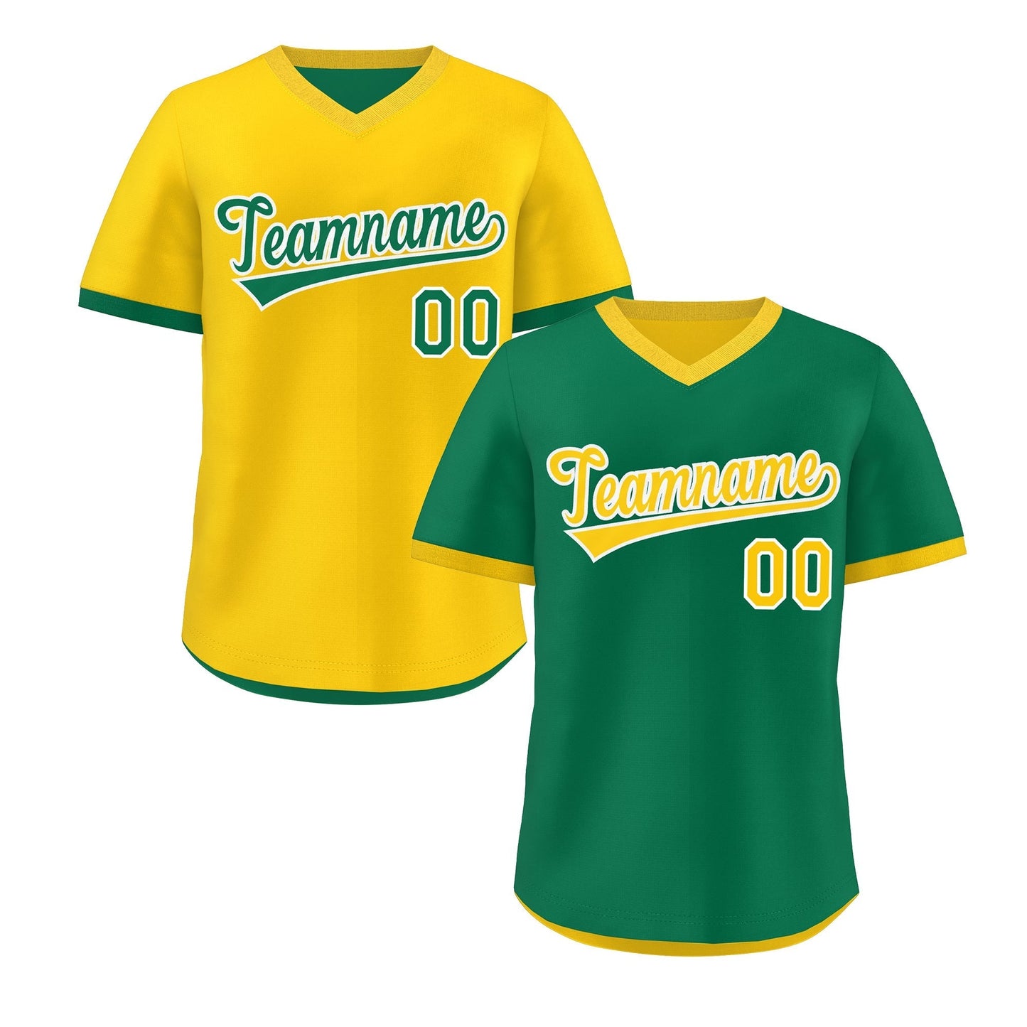 Custom Kelly Green Gold Reversible Pullover Baseball Jersey Classic Style Quick Dry