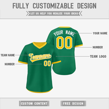 Custom Kelly Green Gold Reversible Pullover Baseball Jersey Classic Style Quick Dry
