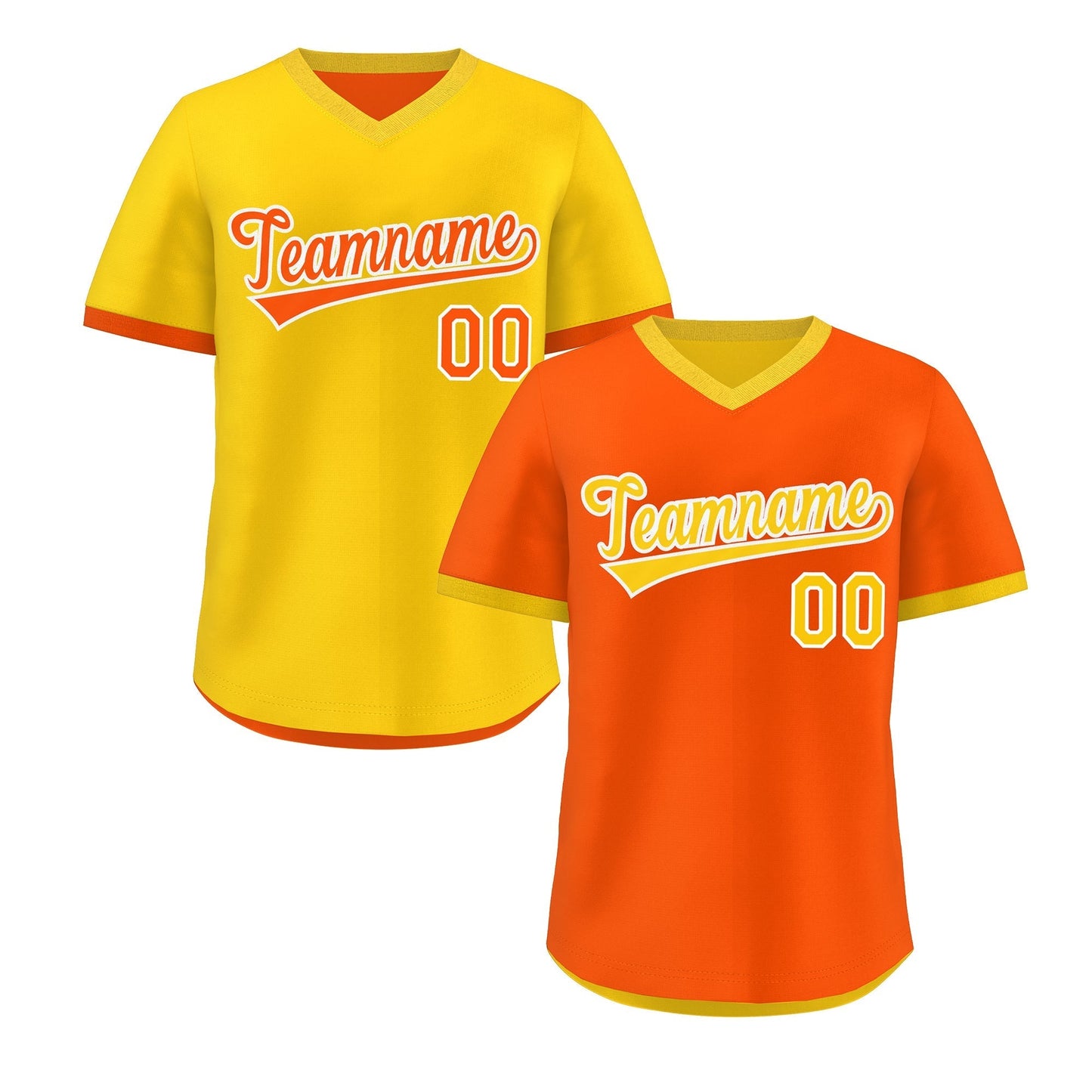 Custom Gold Orange Reversible Pullover Baseball Jersey Classic Style Lightweight