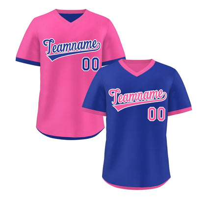 Custom Pink Royal Blue Reversible Pullover Baseball Jersey Classic Style Quick Dry