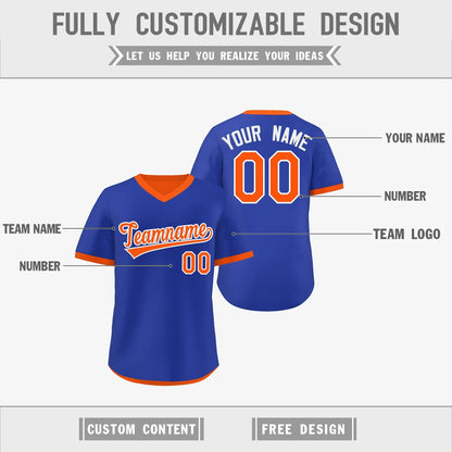 Custom Royal Blue Orange Reversible Pullover Baseball Jersey Classic Style Lightweight