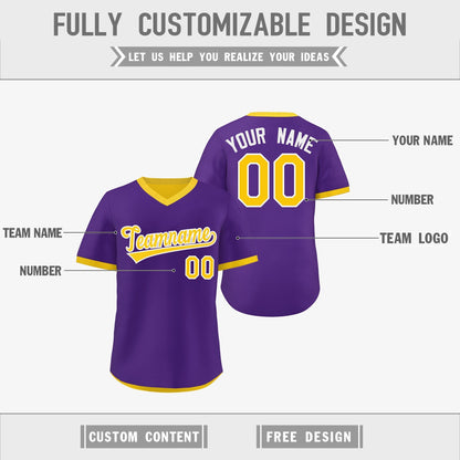 Custom Purple Gold Reversible Pullover Baseball Jersey Classic Style Breathable