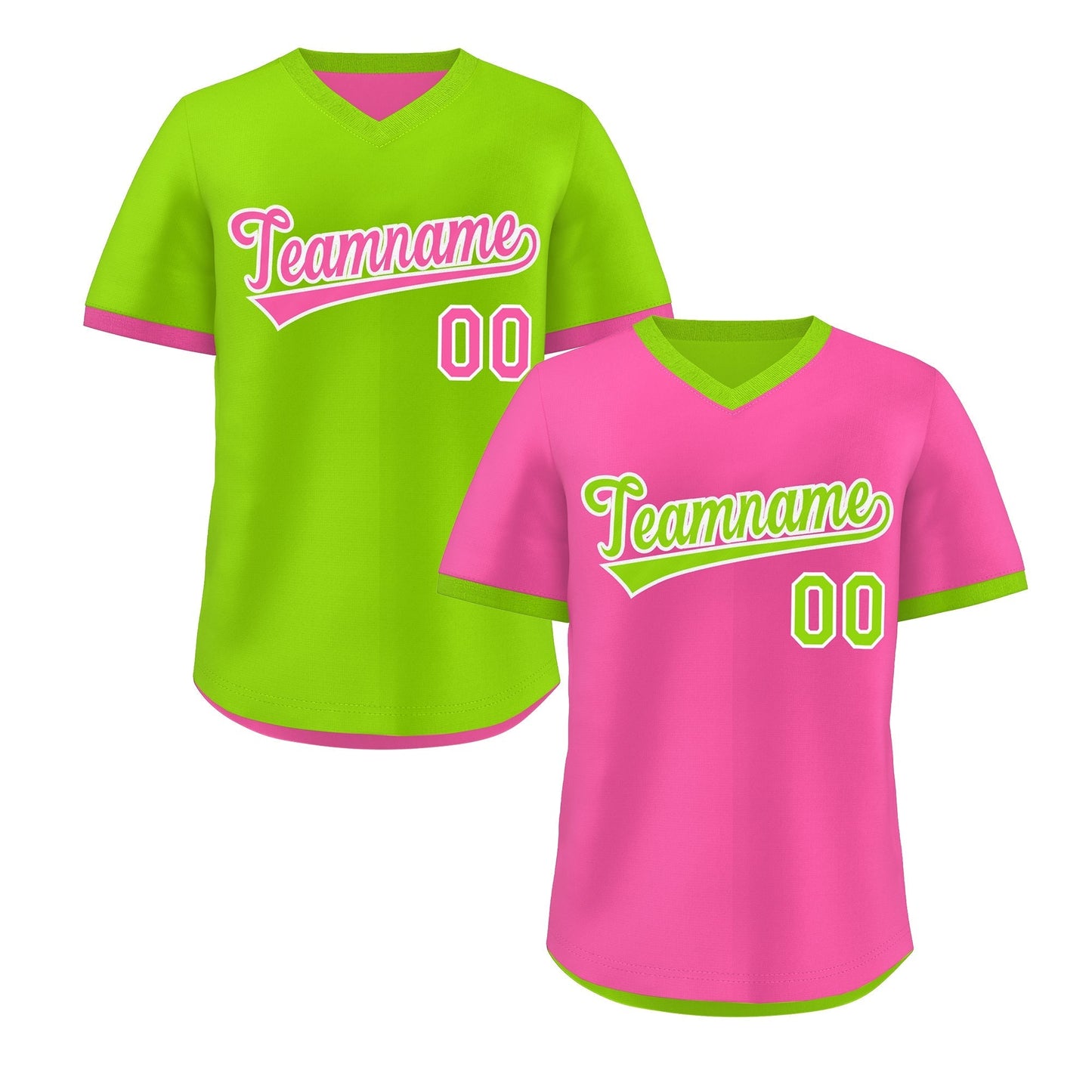 Custom Neon Green Pink Reversible Pullover Baseball Jersey Classic Style Quick Dry