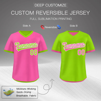 Custom Neon Green Pink Reversible Pullover Baseball Jersey Classic Style Quick Dry