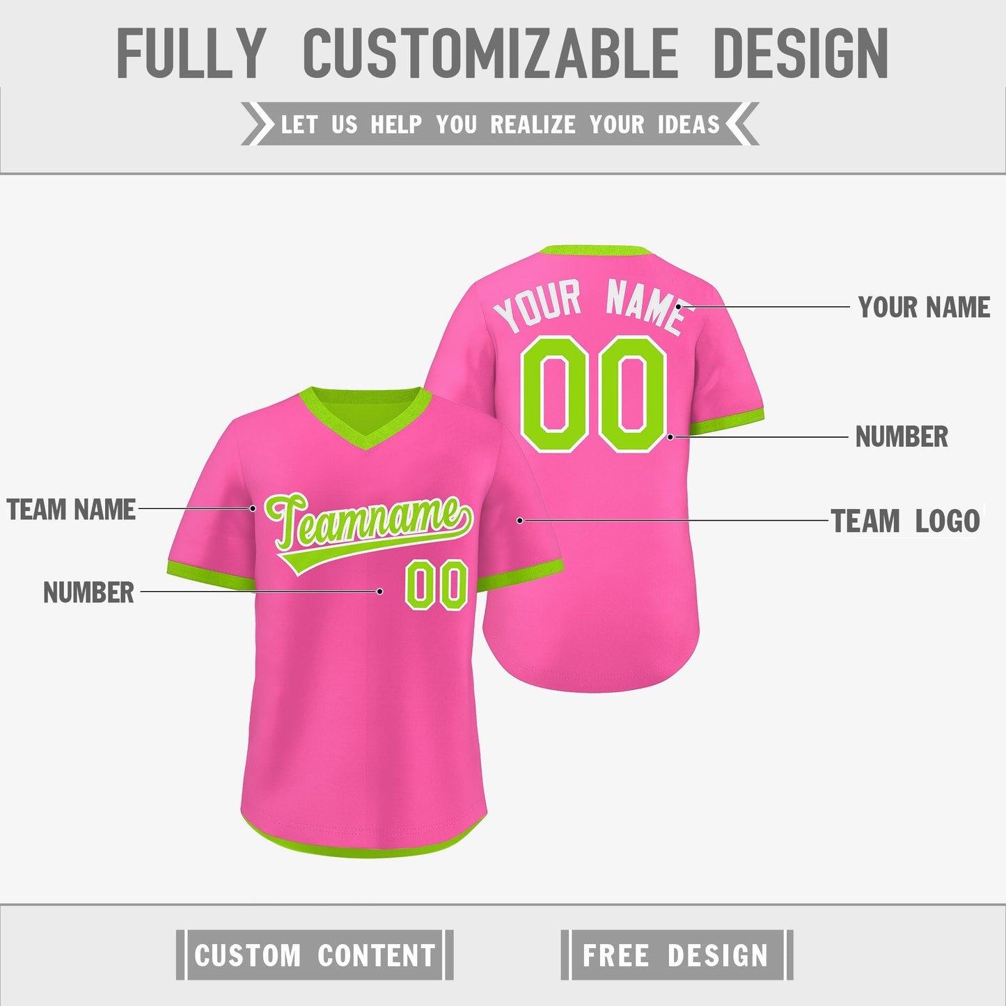 Custom Neon Green Pink Reversible Pullover Baseball Jersey Classic Style Quick Dry