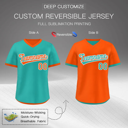 Custom Neon Green Orange Reversible Pullover Baseball Jersey Classic Style Breathable