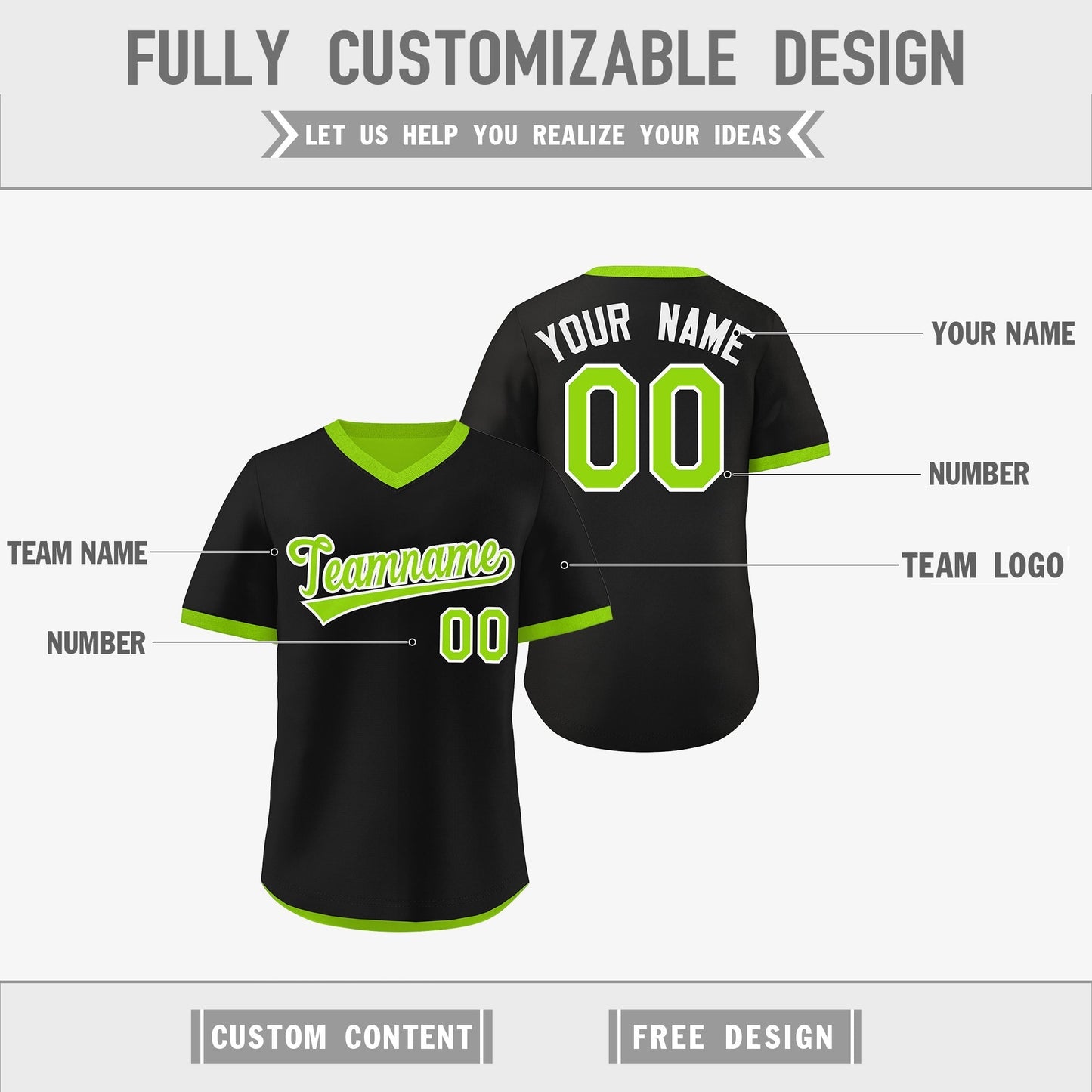 Custom Neon Green Black Reversible Pullover Baseball Jersey Classic Style Quick Dry