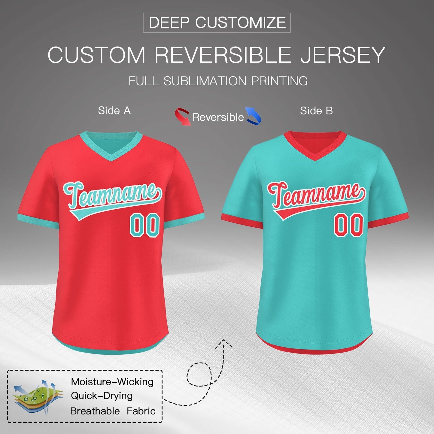Custom Teal Neon Green Reversible Pullover Baseball Jersey Classic Style Lightweight