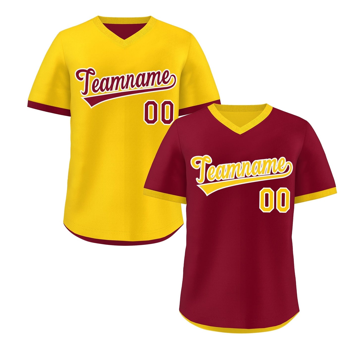 Custom Gold Red Reversible Pullover Baseball Jersey Classic Style Breathable