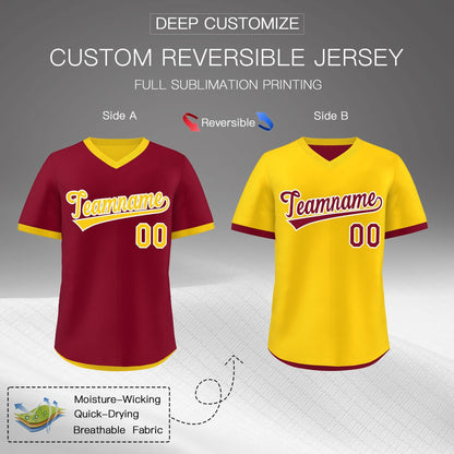 Custom Gold Red Reversible Pullover Baseball Jersey Classic Style Breathable