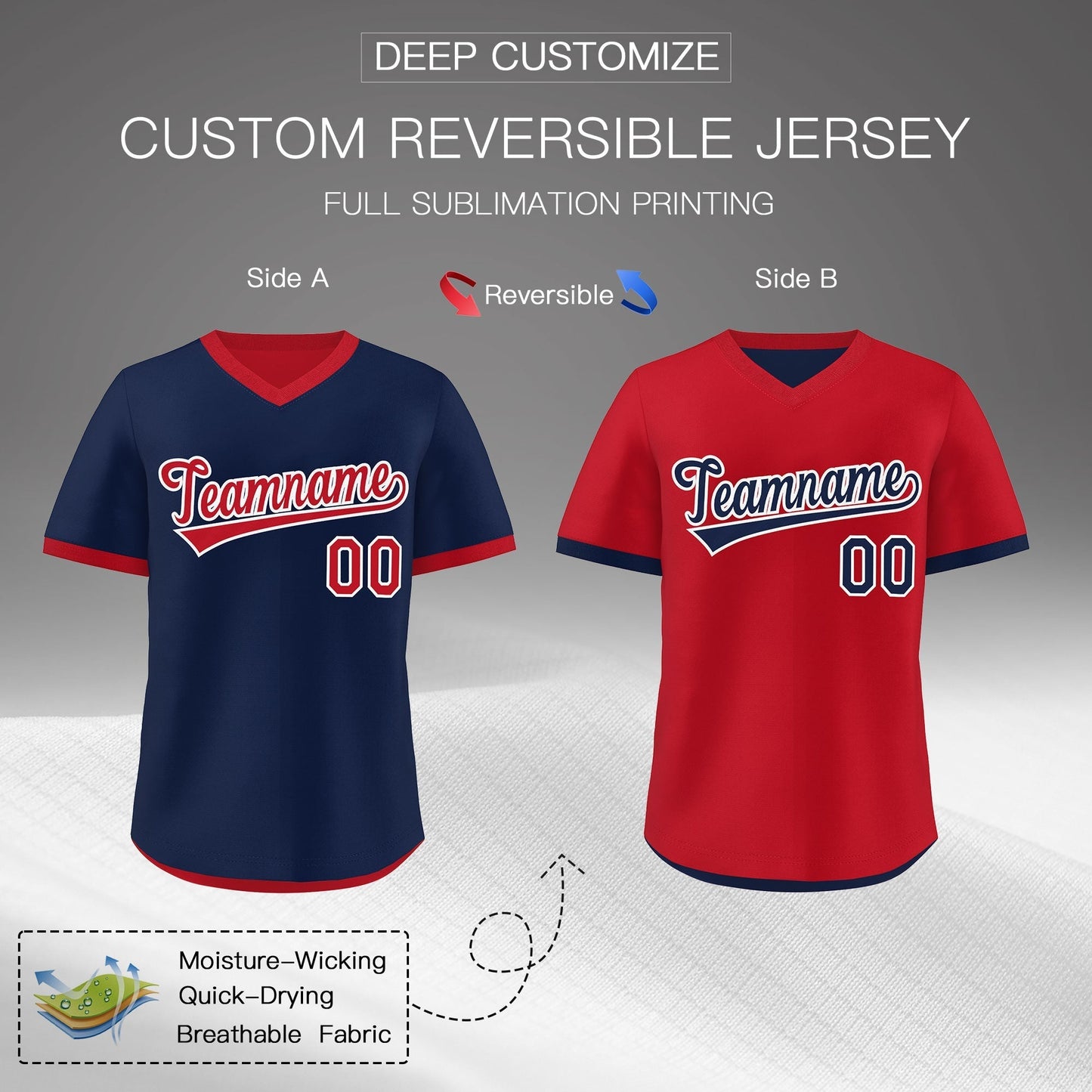 Custom Red Navy Reversible Pullover Baseball Jersey Classic Style Quick Dry