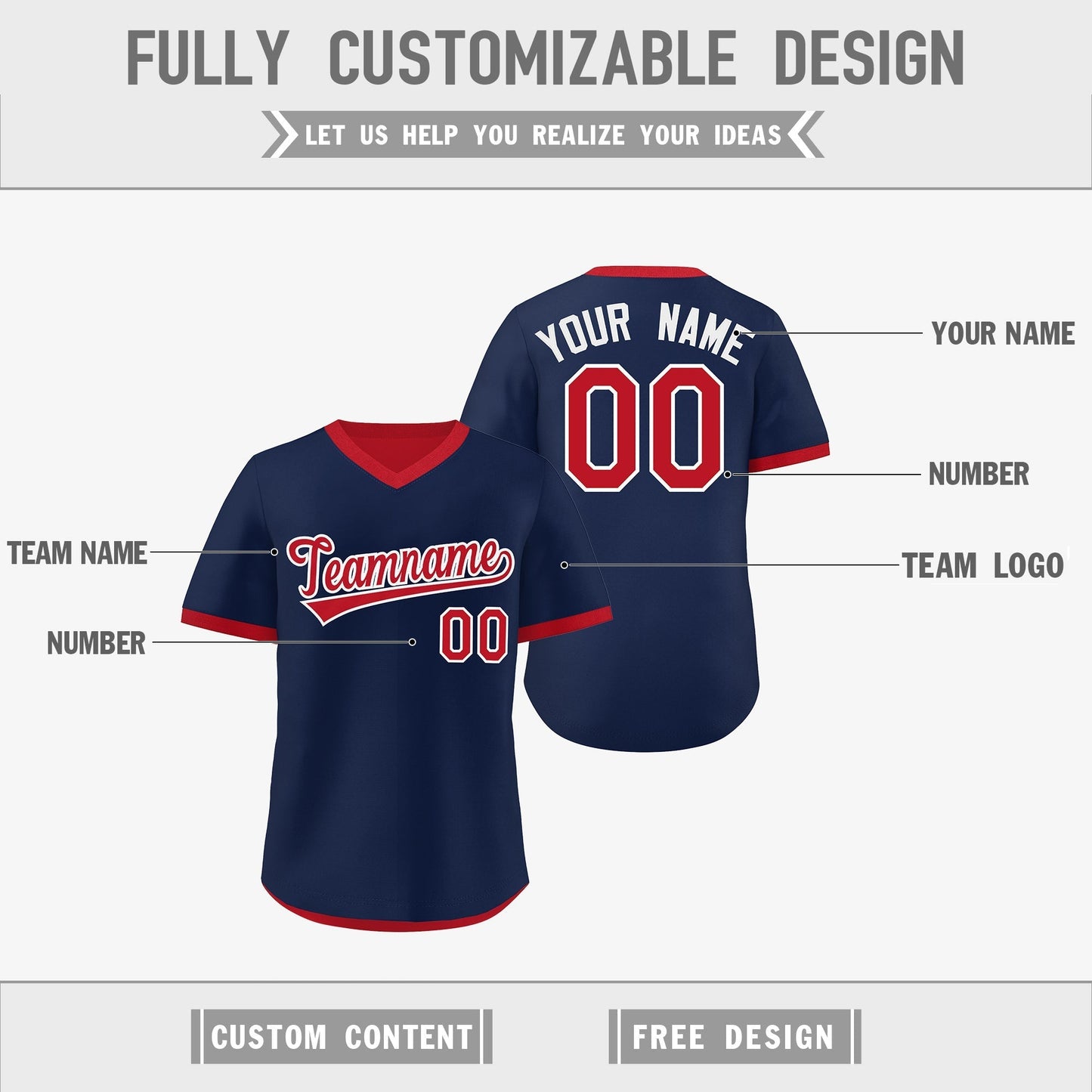 Custom Red Navy Reversible Pullover Baseball Jersey Classic Style Quick Dry