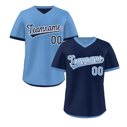 Custom Light Blue Navy Reversible Pullover Baseball Jersey Classic Style Lightweight