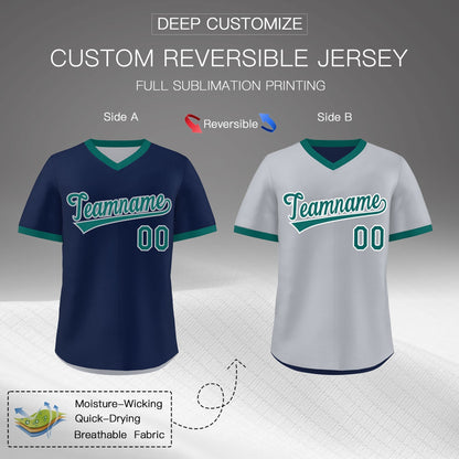 Custom Teal Silver Reversible Pullover Baseball Jersey Classic Style Quick Dry