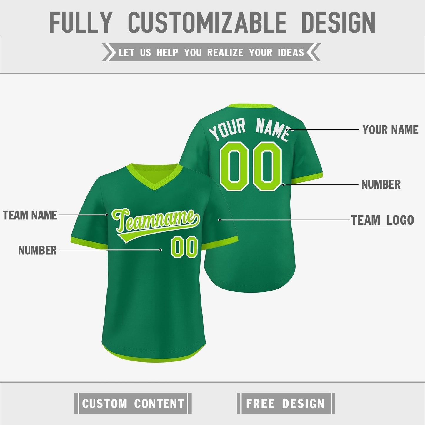 Custom Neon Green Kelly Green Reversible Pullover Baseball Jersey Classic Style Lightweight