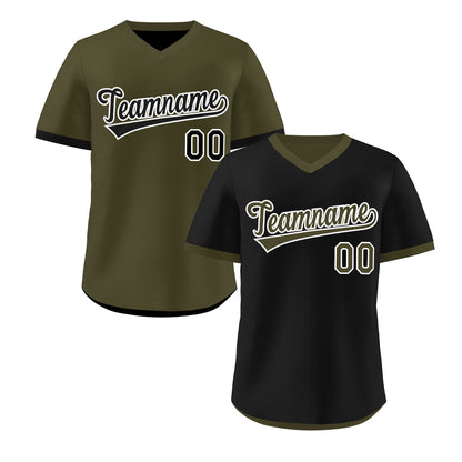 Custom Olive Black Reversible Pullover Baseball Jersey Classic Style Breathable