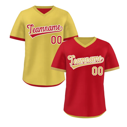 Custom Old Gold Red Reversible Pullover Baseball Jersey Classic Style Quick Dry