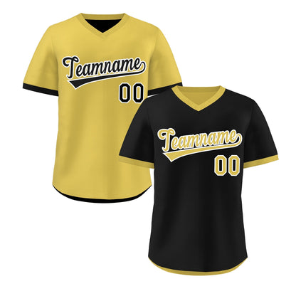 Custom Old Gold Black Reversible Pullover Baseball Jersey Classic Style Lightweight