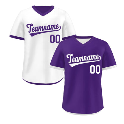 Custom Purple White Reversible Pullover Baseball Jersey Classic Style Breathable