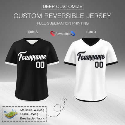Custom Black White Reversible Pullover Baseball Jersey Classic Style Breathable