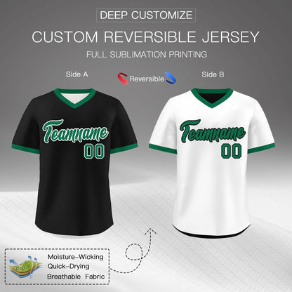 Custom White Black Kelly Green Reversible Pullover Baseball Jersey Classic Style Breathable