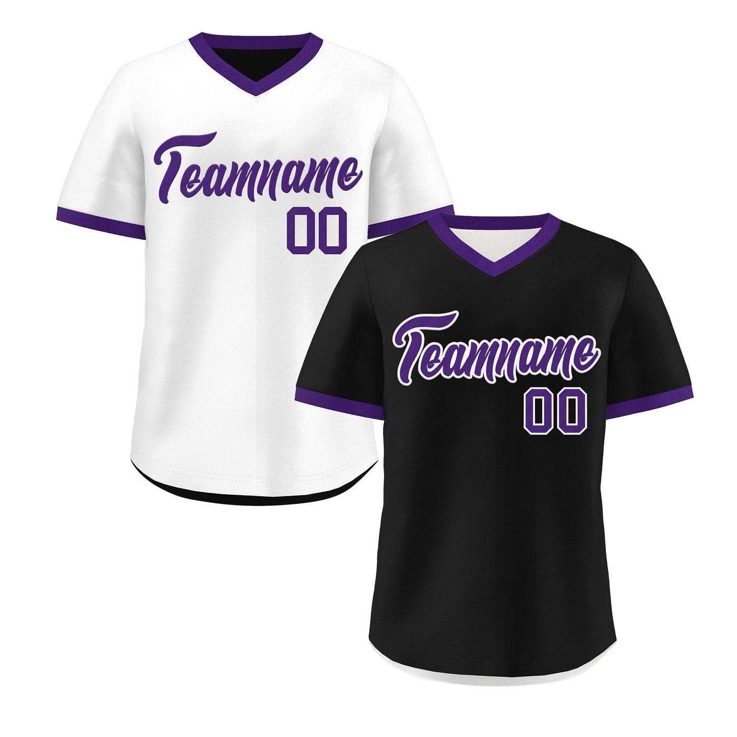Custom White Black Purple Reversible Pullover Baseball Jersey Classic Style Quick Dry