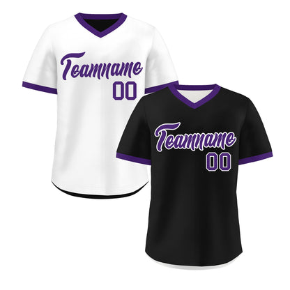 Custom White Black Purple Reversible Pullover Baseball Jersey Classic Style Quick Dry