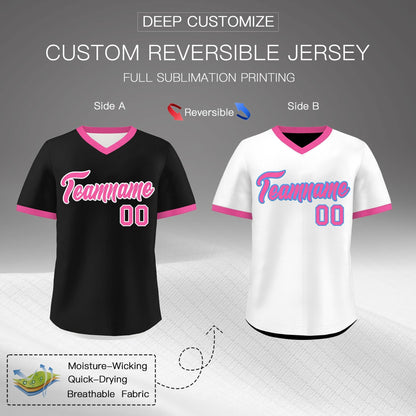 Custom White Black Pink Reversible Pullover Baseball Jersey Classic Style Breathable